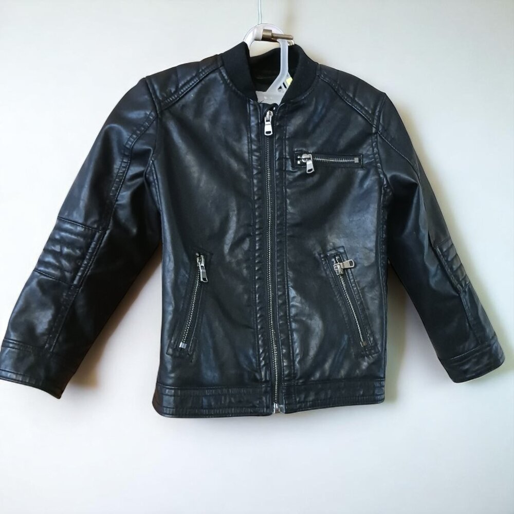 H&M Kids Black Faux Leather Moto Jacket 4-5Y Unisex